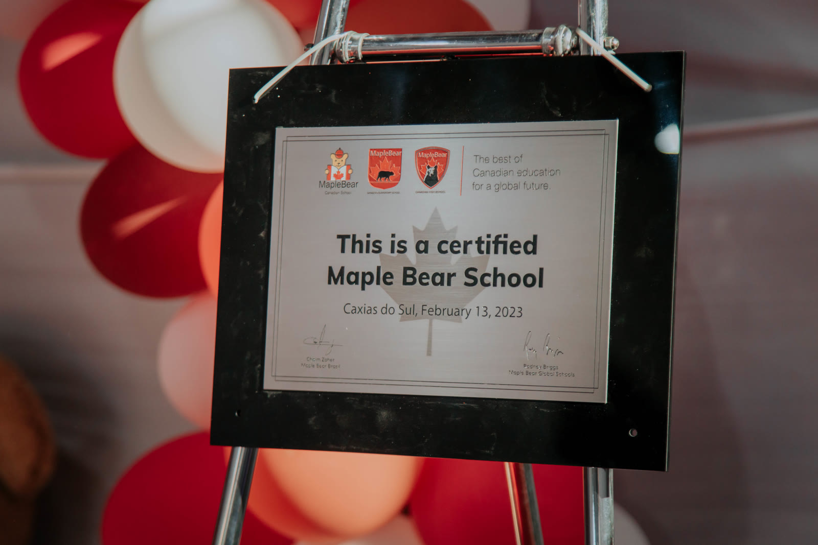 Certificado oficial "This is a certified Maple Bear School" da unidade de Caxias do Sul